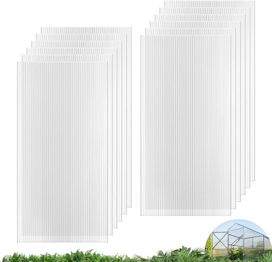 UMIG 12 PCS 4' x 2' x 0.16'' Polycarbonate Greenhouse Panels, Twin-Wall Waterproof UV Protected Corrugated Plastic Roof Panels Sheets, Clear Replacement Panels for Greenhouse, Outdoor, Plant