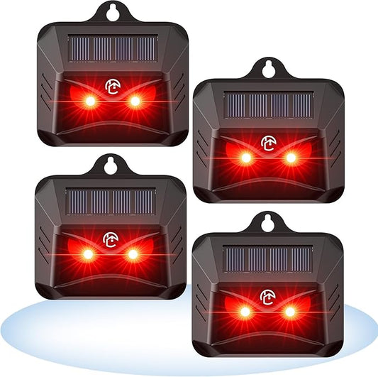 4 Pack Coyote Deterrent Devices, Solar Powered Raccoon Repellent Outdoor Devices Used to Deter Racoon Coyote Fox Skunk Deer Protect Your Chicken Coop and Property with Predator Control Lights