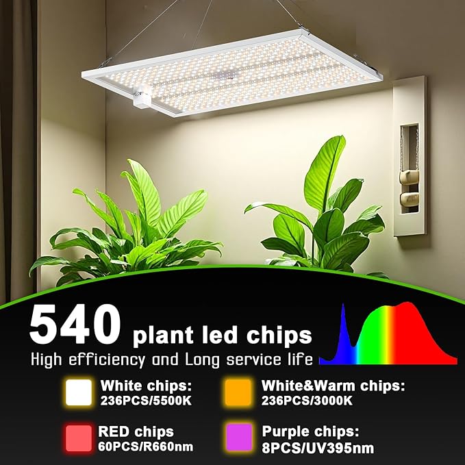 yadoker Ceiling Grow Light for Indoor Plants, 540 LEDs Full Spectrum Halo Plant Light, Safe Voltage Growing Lamp with 4/8/12H Auto Timer, 10 Level Dimmable, Grow Lamp for Tall Large Indoor Plants