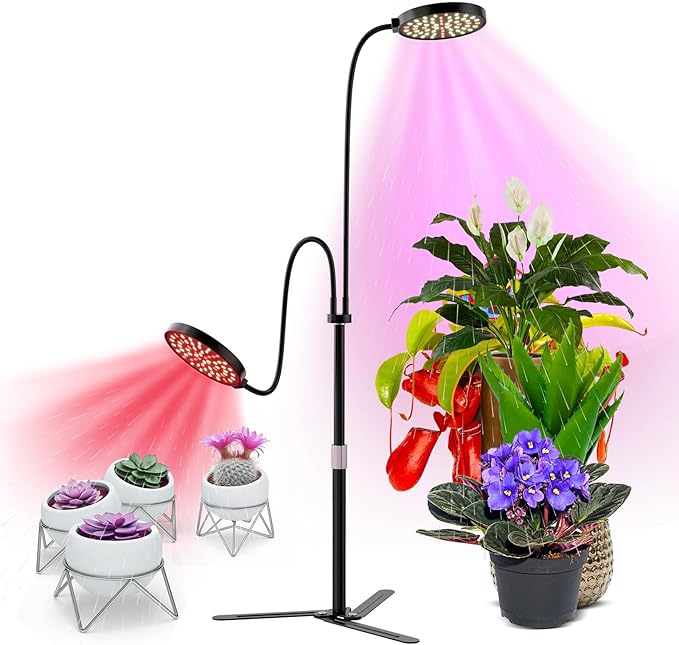 Super-Energy Tabletop LED Grow Lights 9.8"-32"Height Adjustable for Indoor Small/Medium Plants 6000K Full Spectrum with 3 Dimmable Model, Auto On Off Timing 3 9 12Hrs, 5 Brightness(Puck Black)