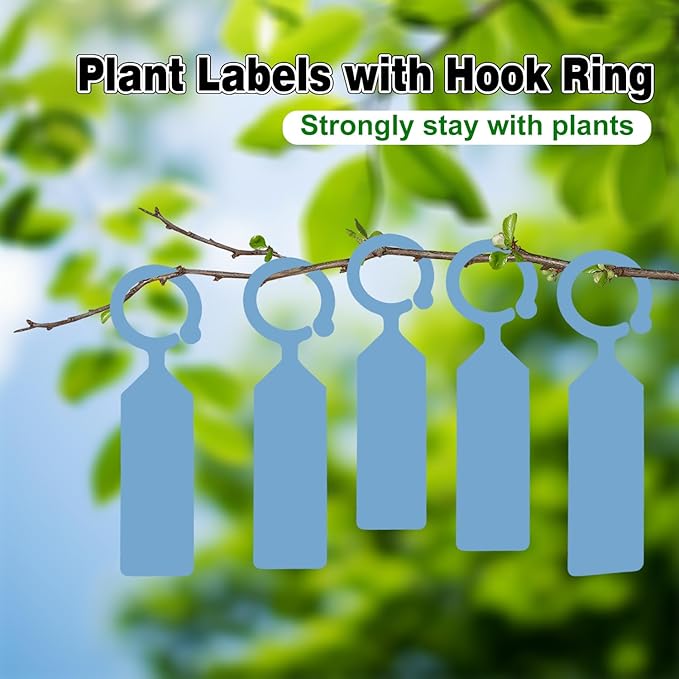 Plant Labels Yuanling 100Pcs Plastic Waterproof Plant Tree Tags Nursery Garden Markers for Indoor Outdoor Gardening Plants Vegetables Flowers Potted (Blue Color with 1 Marker Pen)