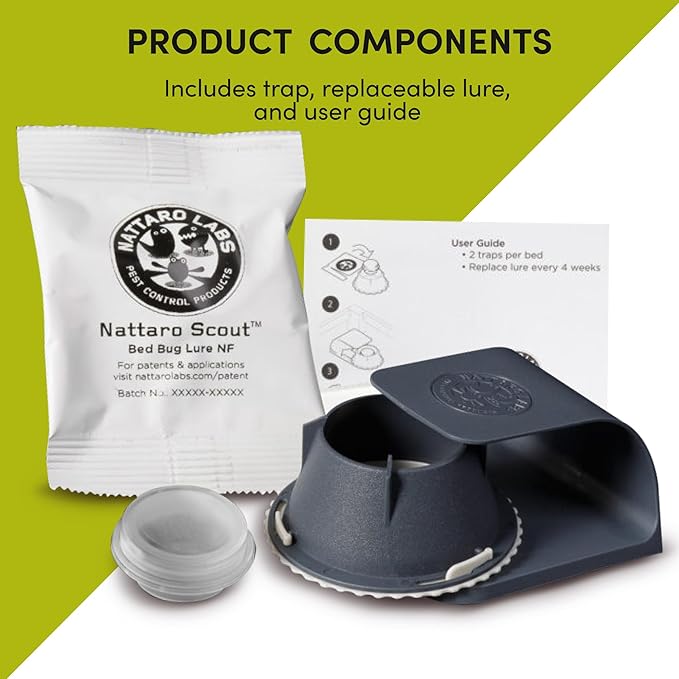 Scout Bed Bug Detection Trap – Non-Toxic Early Monitoring Solution with Patented Pheromone Technology, Includes 4 Bed Bug Detection Traps, Replaceable Lures and User Guide