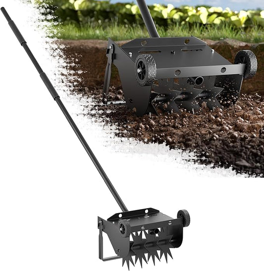 Rotary Cultivator Tool, 2-in-1 Garden Weeder and Crumbler Soil Tiller for Gardening, Hand Garden Tiller with 66.5 Inch Adjustable Foam Handle