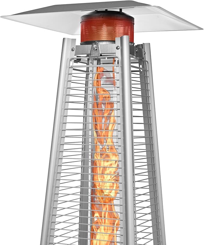 Deluxe Propane Outdoor Patio Heater - Pyramid Style w/Dancing Flame (Floor Standing) - Stainless Steel