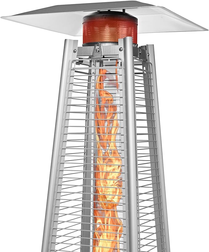 Casafield Outdoor Propane Patio Heater with Wheels, Stainless Steel - Modern Dancing Flame, Commercial & Residential, Uses Standard 20lb LP Gas Tank