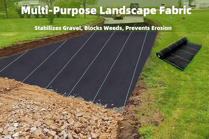 Driveway & Landscape Fabric 13ftx115ft Black Plastic, Heavy Duty Geotextile Ground Cover Under Gravel for Driveway Underlayment, Weed Control Garden Barrier Cloth
