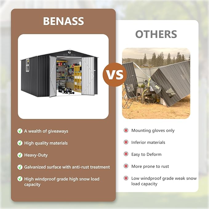 10x12 FT Outdoor Storage Shed, Metal Garden Shed - Tool Storage Sheds with Lockable Doors & 1 Clear Window, Waterproof Outside Storage Building for Backyard, Patio (Black; Floor Not Included)