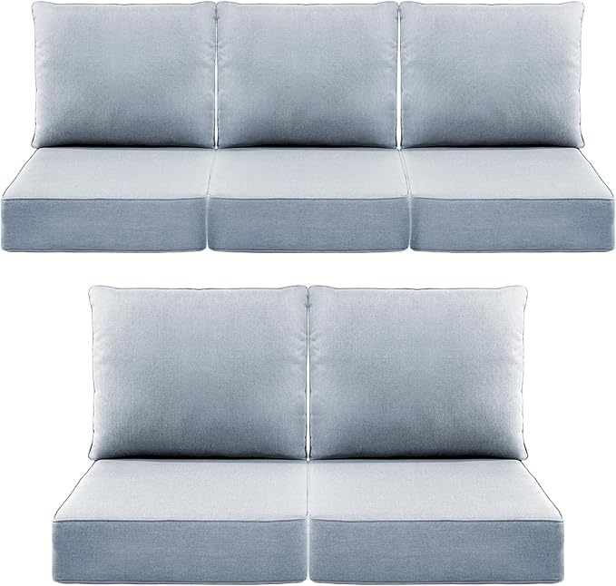 Luxury 6" Outdoor Cushions for Patio Furniture, 24x24x6 Thick Seat Cushion Set of 5, Fade Resistant Couch Chair Replacement Cushions High Density Wicker Chair Cushion w/Removable Cover Baby Blue
