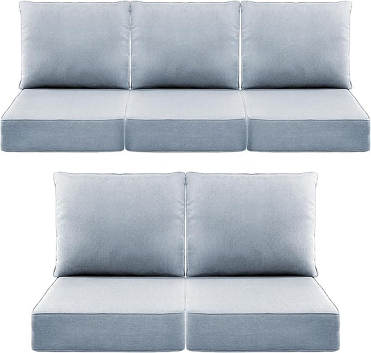 Luxury 6" Outdoor Cushions for Patio Furniture, 24x24x6 Thick Seat Cushion Set of 5, Fade Resistant Couch Chair Replacement Cushions High Density Wicker Chair Cushion w/Removable Cover Baby Blue