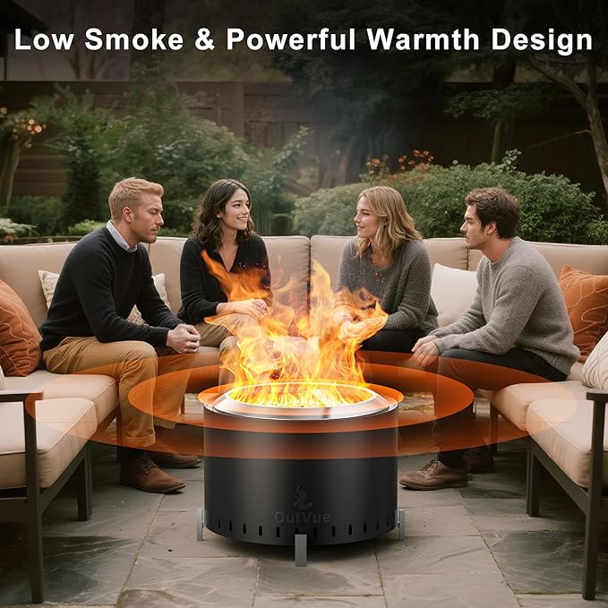 22 inch Stainless Steel Smokeless Fire Pit, Outdoor Smokeless Firepit, Wood Burning Fire Pits for Camping, Bonfire, Low Smoke Firepit for Outside (Vertical Hole)