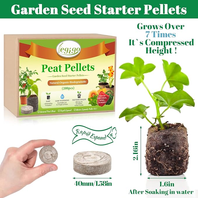 Legigo 200 Pcs 40mm Seed Starter Peat Pellets Pods for Seedlings- Compressed Seed Starting Pellets Seed Starter Pods Plugs Soil Peat Pods for Starting Seeds, Garden Planting Herb Flower Vegetables