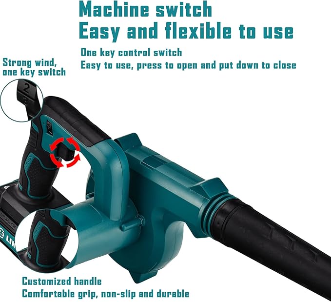 LIKI 20V Brushless Cordless Leaf Blower with 4.0Ah Battery & Fast Charger | 2-in-1 Sweeper/Vacuum, 3-Speed Adjustable, 20,000 RPM for Leaves, Snow, and Outdoor Cleanup(4.0Ah Battery and Charger)