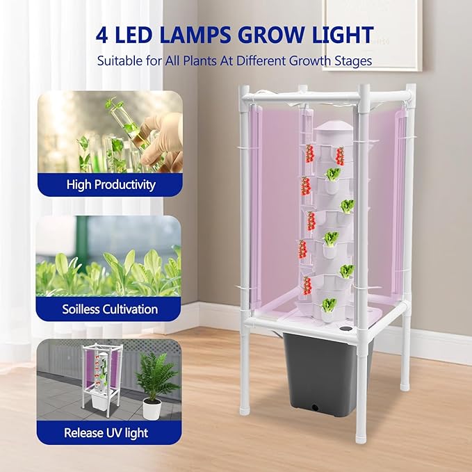 Hydroponic Growing System, Planter Germination Tower with Pump, 30 Pods Indoor Gardening Vertical Garden Planter Indoor Smart Garden Kit for Gardening Lover Herbs,Fruits (Grey)