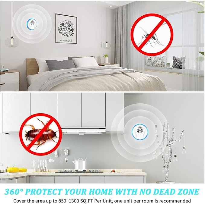 Ultrasonic Pest Repeller Indoor Plug in for Rodent Control, Mosquito Repellent, Cockroach Killer, Spider Deterrent, Electronic Mice Repellent (4, White)