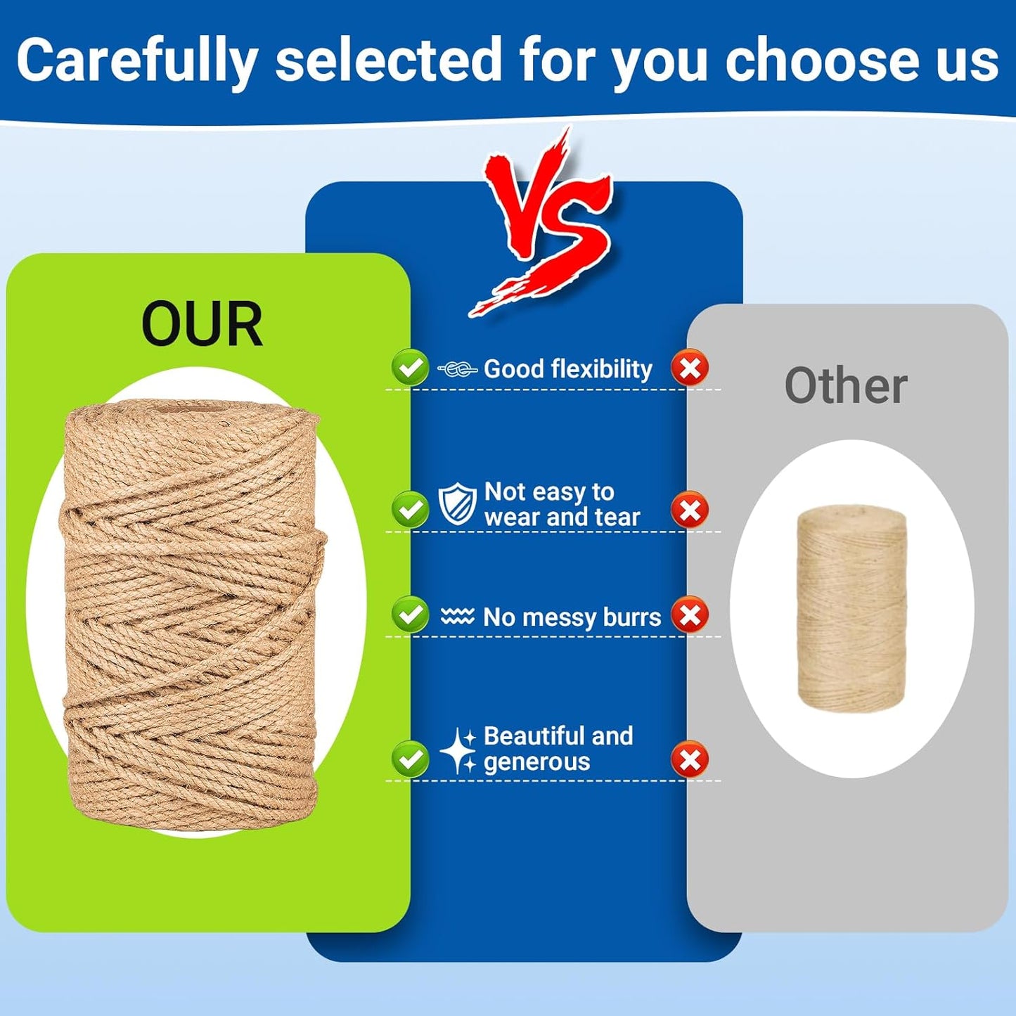 Natural Jute Twine String,Bulk Jute Rope Cord Twine for Crafting Gardening,Roll of Thick and Thin Twine for Gift Wrapping,Brown Decorative Rope,Ornament Twine for Cat Scratch Post (3mm x 656ft)