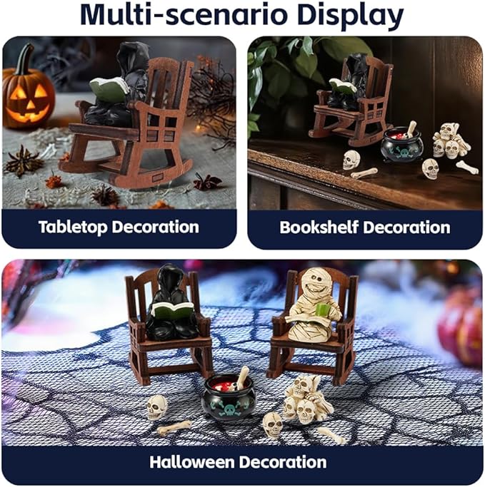 Halloween Decor Miniature Grim Reaper Desk Figurine,Gothic Horror Resin Grim Reaper,for Bookshelf Decor,Desk Trinkets,Collectible,Party Gifts