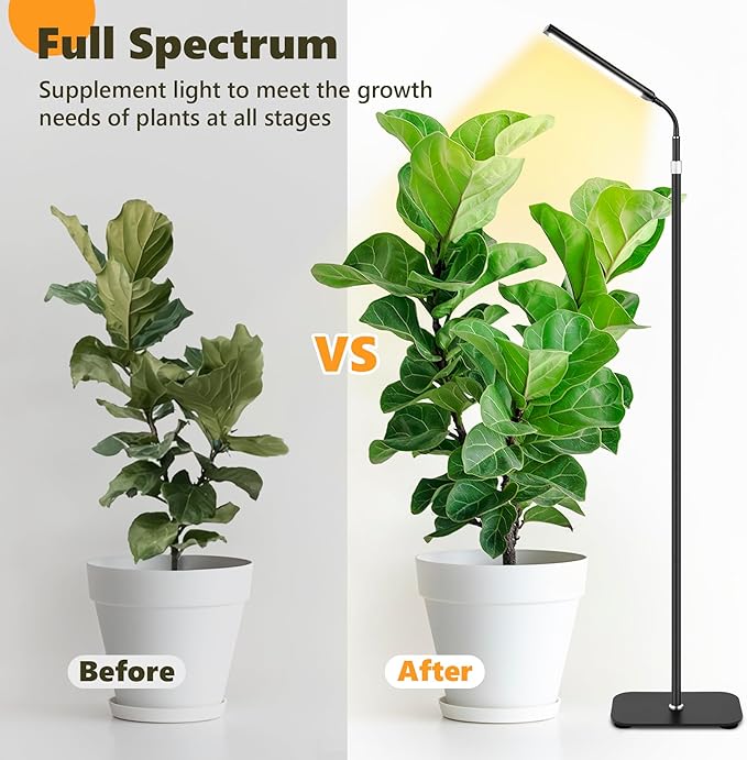 Grow Lights for Indoor Plants, Full Spectrum with High Aluminum Stand,31.5-63in Height Adjustable,cAuto Timer, Flexible Gooseneck,10-Level Dimmable, Floor Lamp for Small Tall Large Plant Growth