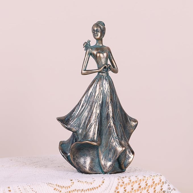 QIANLING 7'' Fairy Statue - Leaf Angel Girls with Bird Sculptures Resin Home Decor, Decorations Figurines Gift for Inside or Outside, Office, Living, Cabinets, Book Shelf or Outdoor Garden Yard