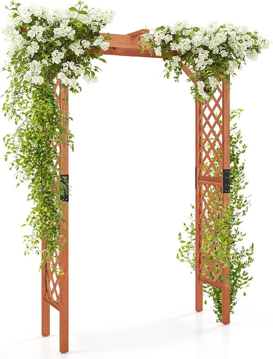 Giantex 7FT Wood Garden Arbor Trellis, Wedding Arch for Outdoor Patio Birthday Bridal Party Prom Decoration, Garden Trellis Pergola Arbor for Climbing Plant Rose Vines