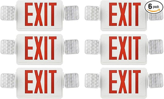 SPECTSUN 6 Pack Exit Sign with Emergency Light, Red Emergency Exit Lights with Battery Backup-Ebulb Emergency Power Led Light Bulb,Elm2 Emergency Light,Emergency Lights for Home Power Failure
