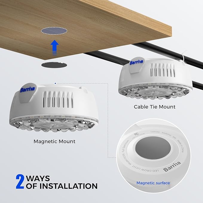 Barrina Orbgrow OG09 Puck LED Grow Light, 5000K 9W (135 Watt Equiv), Plant Lights for Indoor Plants Full Spectrum, Magnetic & Linkable, Small Grow lamp, Perfect for Plant Shelf, 1 Pack