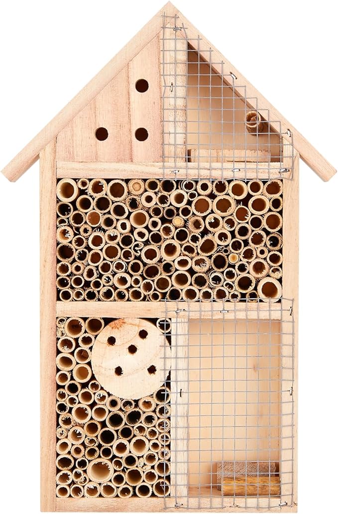 Wooden Insect House Hotel for Bee, Butterfly, Ladybirds, Beneficial Insect Habitat, Bug Hotel Garden 11.7" x 7.7" (B)