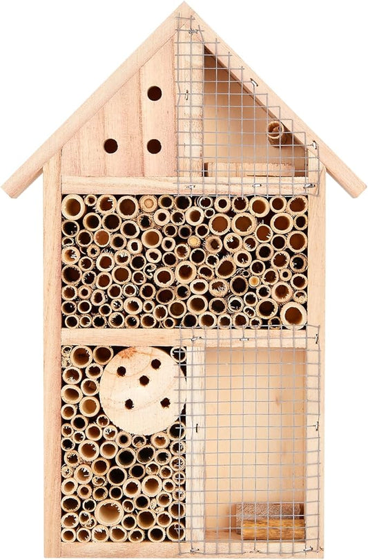 Wooden Insect House Hotel for Bee, Butterfly, Ladybirds, Beneficial Insect Habitat, Bug Hotel Garden 11.7" x 7.7" (B)