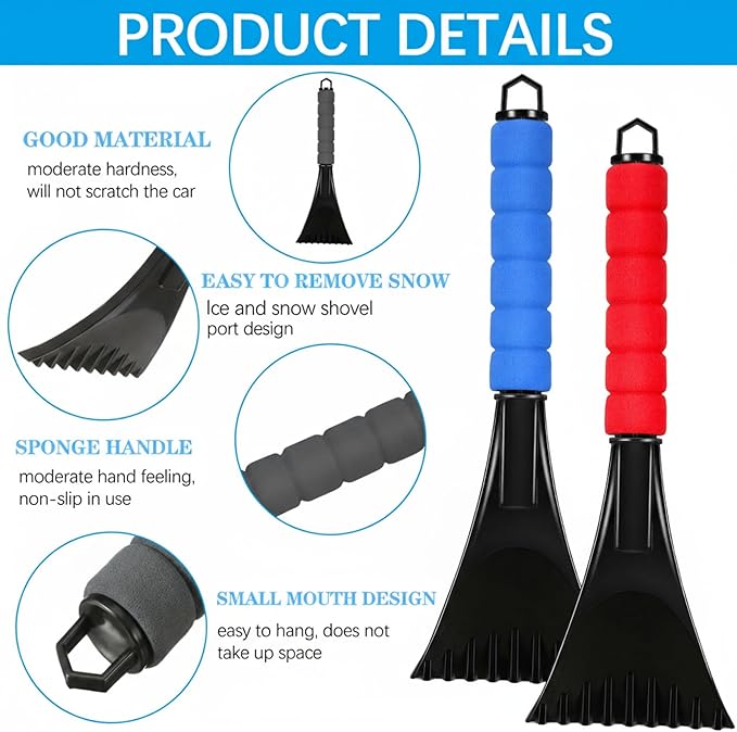 Frienda 12 Pcs Ice Scraper for Car Windshield Plastic Snow Frost Ice Removal Tool with Foam Handle for Cars Trucks Window