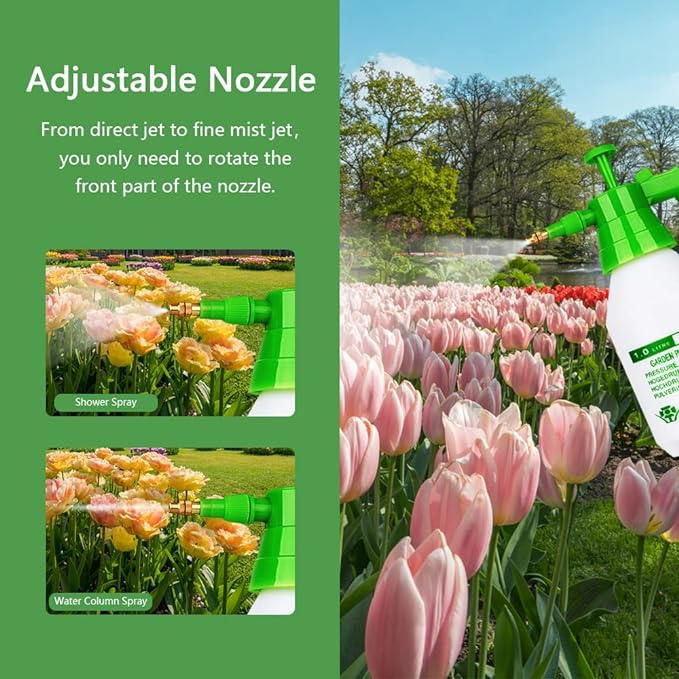 Garden Pump Sprayer,68oz/34oz Hand-held Pressure Sprayer Bottle for Lawn with Safety Value&Adjustable Nozzle, for Watering,Spraying Weeds,Home Cleaning and Car Washing,0.5 Gallon