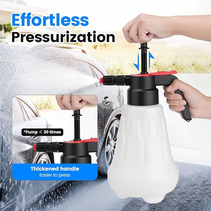 Awakening 2L Hand Pump Foam Sprayer, 68oz Garden Pump Sprayer, Car Wash Foaming Spray Bottle with 2 Adjustable Nozzles, Durable Tank, Visible Scale, Suitable for Car Washing and Lawn&Garden Care