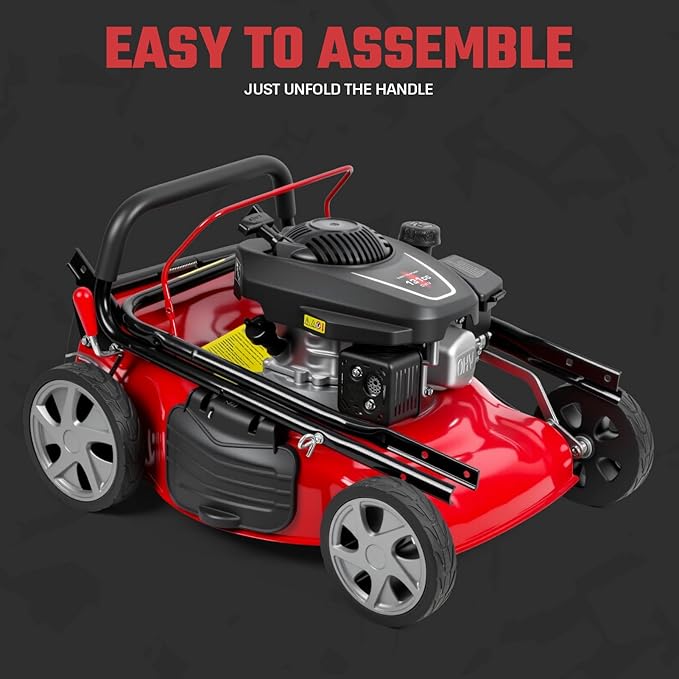 Self Propelled Lawn Mower Gas Powered with 50L Grass Bag Big Wheels 131cc Gas Engine 3 in 1 Mulch Bag Side Discharge Rear Wheel Drive for Hills Uneven 131CC