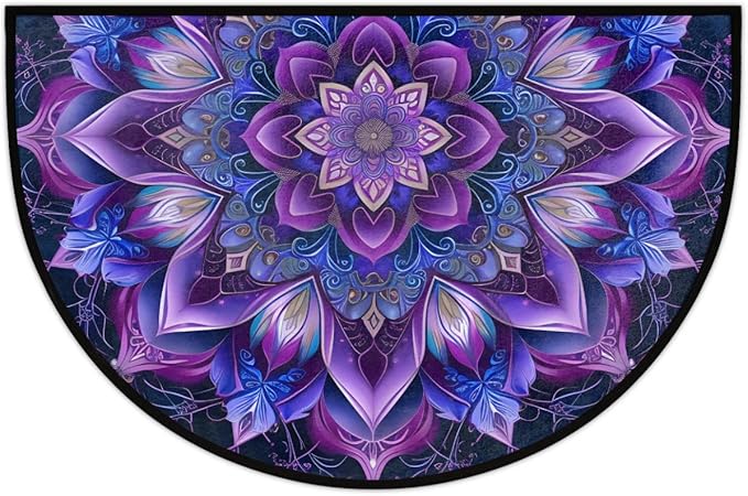 cfpolar Beautiful Mandala Blue Flowers Half Round Semicircle Mat, Non Slip Soft Area Rug for Front Door Indoor Entrance Wear Resistant Welcome Mat for Garage Patio Home Decor 24 x 36 in