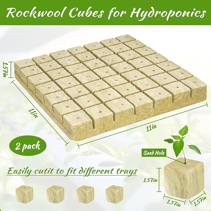 Legigo 1.5 Inch Rockwool Cubes for Hydroponics Seed Starter, Rock Wool Planting Cubes Hydroponic Garden Grow Plugs for Soilless Cultivation Plants Cutting Germination Clone(2 Sheet, 98 Plugs)