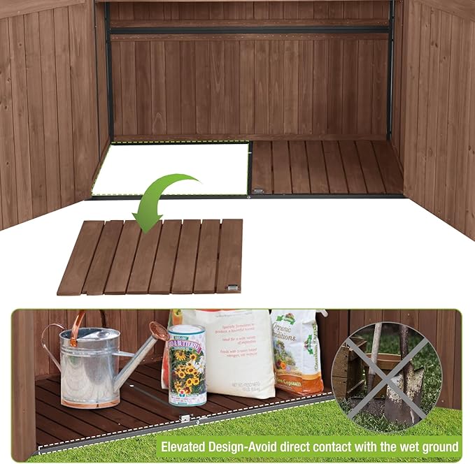 Storage Shed Outdoor Cabinet with Strong Iron Frame Large Wooden Garden Shed Tool House with Adjustable Shelfs,Brown