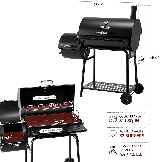Royal Gourmet CC1830FC Charcoal Grill Offset Smoker (Grill + Cover), Black
