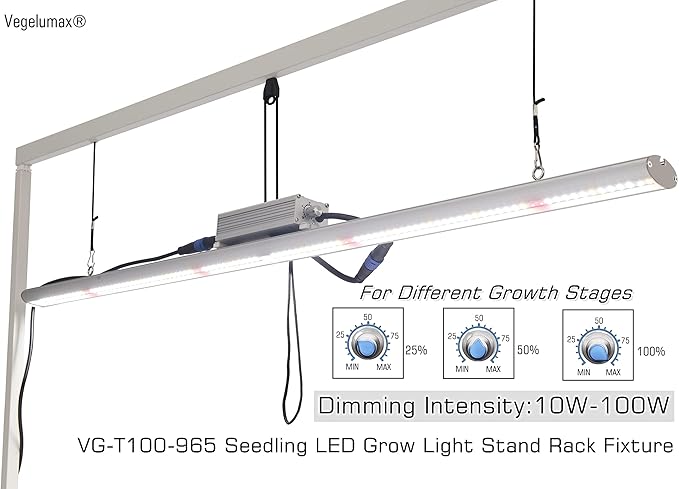 LED Grow Light Lamp Stand for Plant Seedling Germination Vege Flower Growth,Full Spectrum CRI 90+ White Light CCT 6500K,Isolated Dimming Power with On/Off Switch,Height Adjustable,100W,4FT