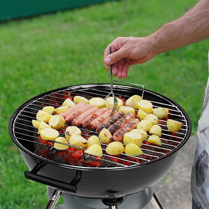 Charcoal Grills, Outdoor BBQ Grill with Side Table, Charcoal Grill with Wheels for Outdoor Grilling/Tabletop Cooking-Red