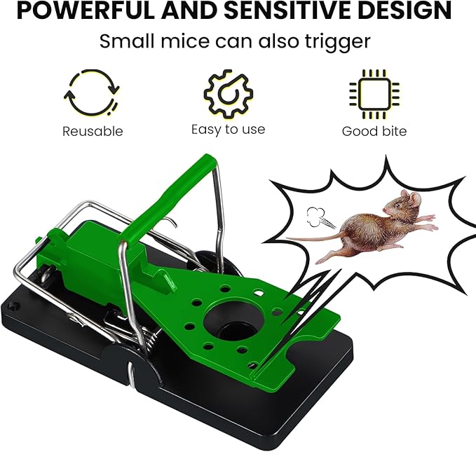 Qualirey 24 Pcs Plastic Mouse Rat Traps House Indoor Quick Effective Safe for Warehouse Garden Kitchen 3.86 x 1.81 x 2.17 Inch (Black,Green)