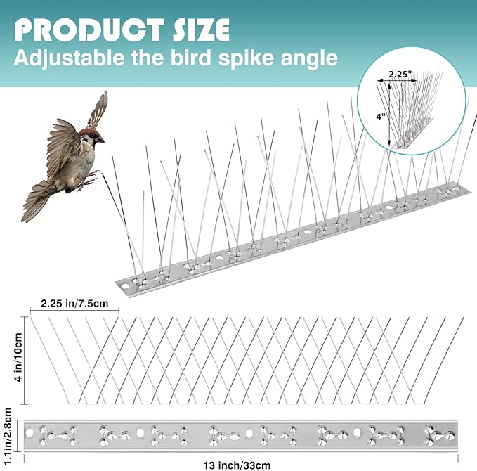 Bird Spikes Outdoor Use Bird Deterrent Spikes with Stainless Steel Base for Small Pigeons Crows and Woodpeckers Fence Roof and Wall