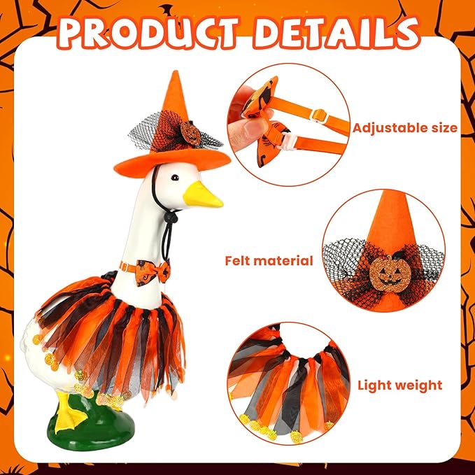 3 Pcs Halloween Porch Goose Outfits,Porch Goose Halloween Costume Pumpkins Style Goose Outfit Bow Tie and Hat for Garden Decoration Party Patio Yard Orange