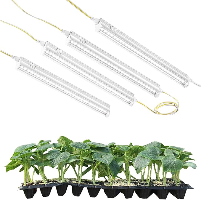 Grow Lights for Indoor Plants, 5000K White Full Spectrum LED Growing Lamp, 1FT T5 Plant Growing Light Strips for Greenhouse Seed Starting, Vegetables, Plug and Use, 4-Pack
