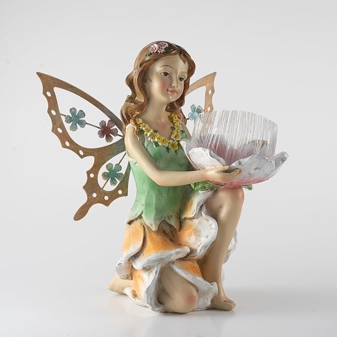 Fairy Decor Solar Outdoor Statues, Fairy Garden Accessories for Outside Garden Gifts,Resin Ornaments for Patio Yard Lawn,Size6.5 x 5.12 x 9.45 inches
