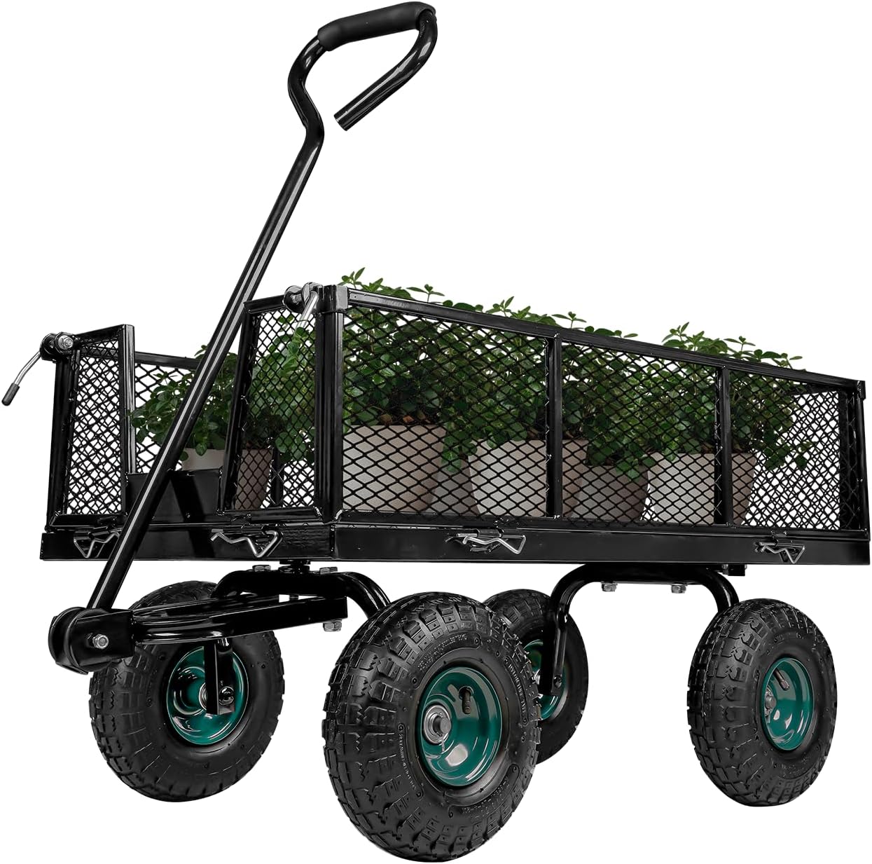Taifa Heavy Duty Utility Steel Garden Cart 880 Lbs Capacity with Detachable Side Panels Convert to Flatbed for Yard Lawn and Farm, Metal Wagon with 180° Rotating Handle, Black
