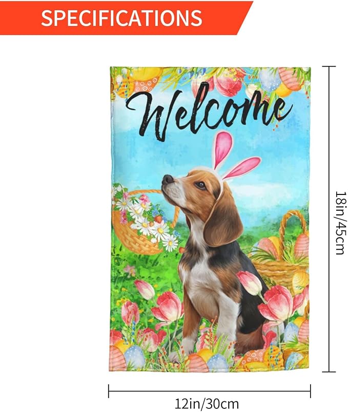 Tulips Cute Beagle Flower Dog Happy Easter Garden Flag Welcome Party Outdoor Outside Decorations Picks Home House Garden Yard Decor 12x18 Inch
