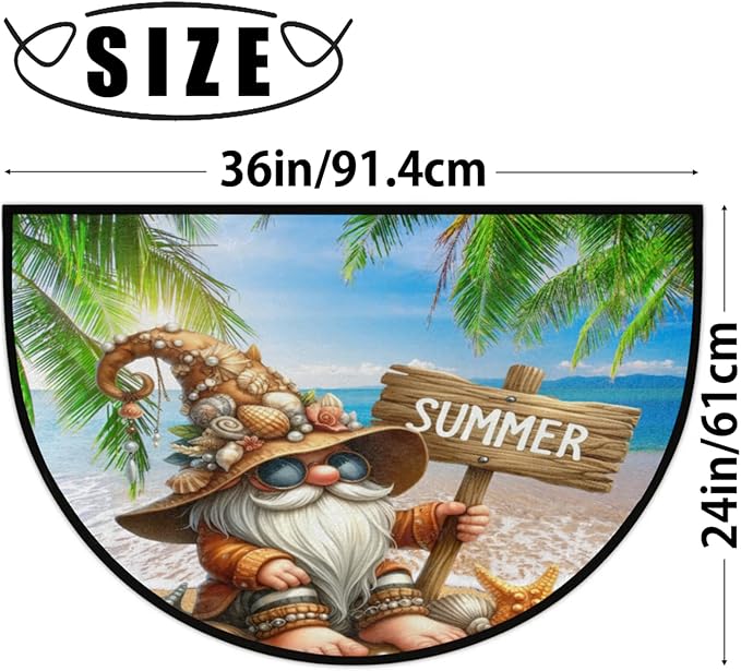 cfpolar Half Round Door Mat, Summer Gnome Semi Circle Area Rug, Non Slip Area Rug Soft Doormat for Front Door Indoor Entrance Wear Half Moon Rug for Kitchen Bedroom Patio Fireplace 24 x 36 in-2