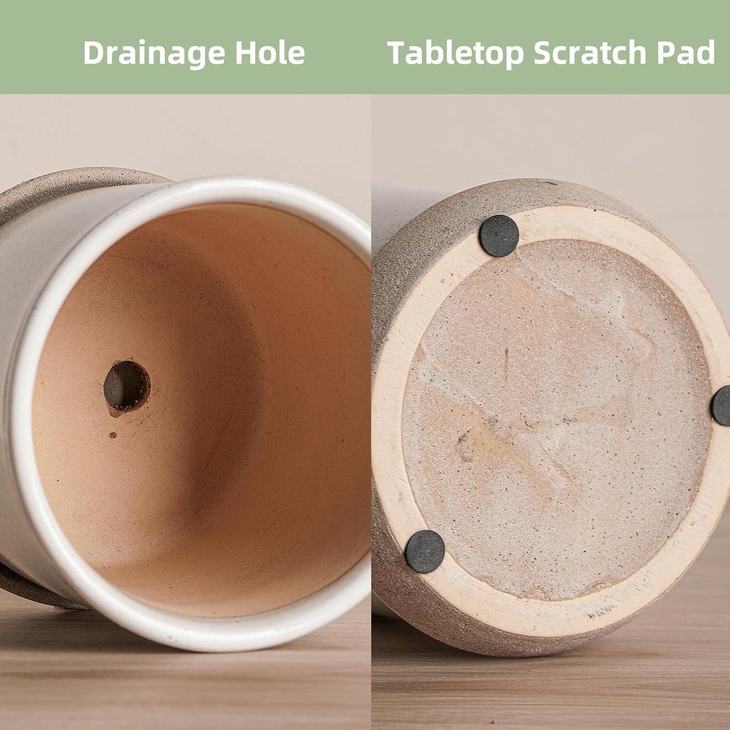 5.8 Inch Plant Pot: Ceramic Planter with Drainage Hole & Saucer for Indoor Outdoor Plants - Flowerpot with Bonded Tray for Home Office - Retro Style, Grey