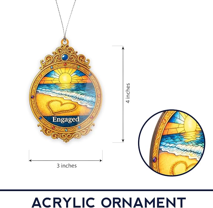 Engaged 2024 Beach Sunset Ornament – engagement ornament – wedding gifts – romantic decor – christmas ornament – Suncatcher effect window hanging – Car Hanging