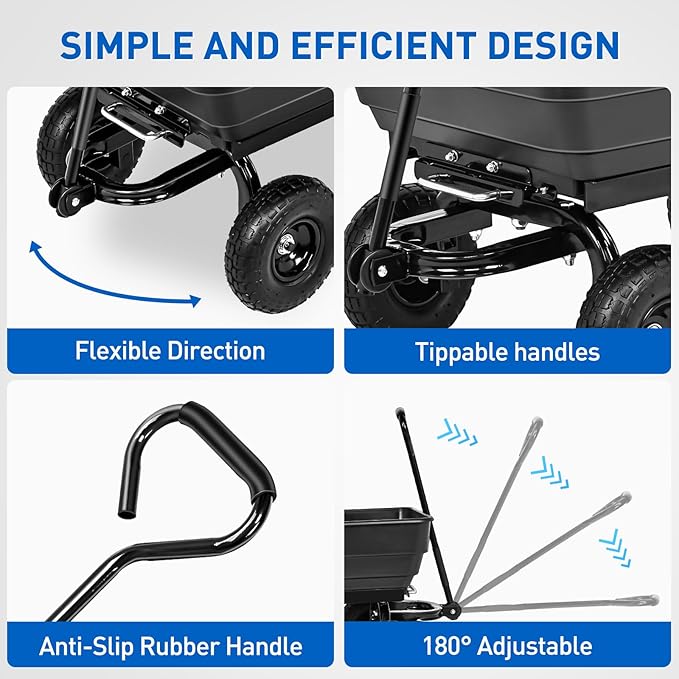 Yesker Garden Carts - 900lbs Dump Wagon with All Terrain Inflatable Wheels for Yard Lawn Farms Gardening - Heavy Duty Utility Outdoor Hauling Wheelbarrow