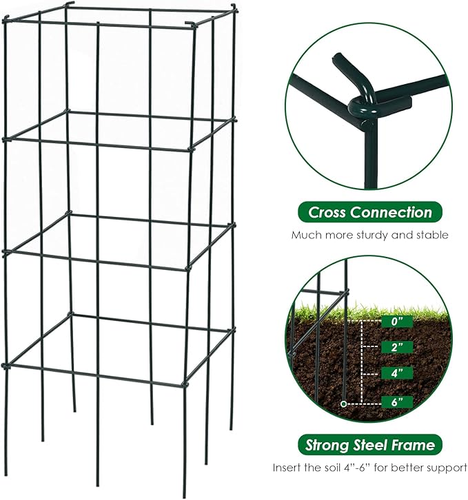 S AFSTAR 4 Pack Folding Tomato Cages, 39 Inches Tall Square Plant Support Cage for Garden Climbing Plants Flowers Fruits, Heavy Duty Tomato Vegetable Trellis