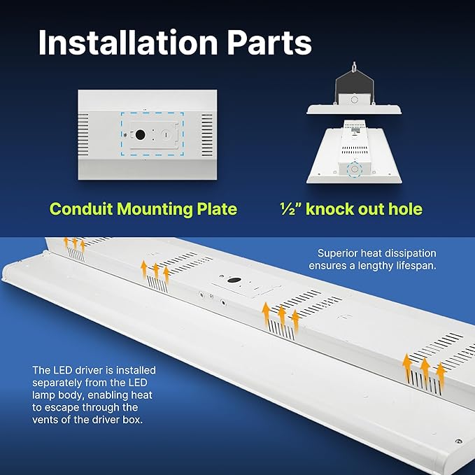 4 FT Linear LED Shop Light, 300W, 42,000LM HighBay Light for Industrial & Warehouse Aisle Use, UL & DLC Listed for Workshop, Garage, 5000K Daylight, Dimmable 1-10V